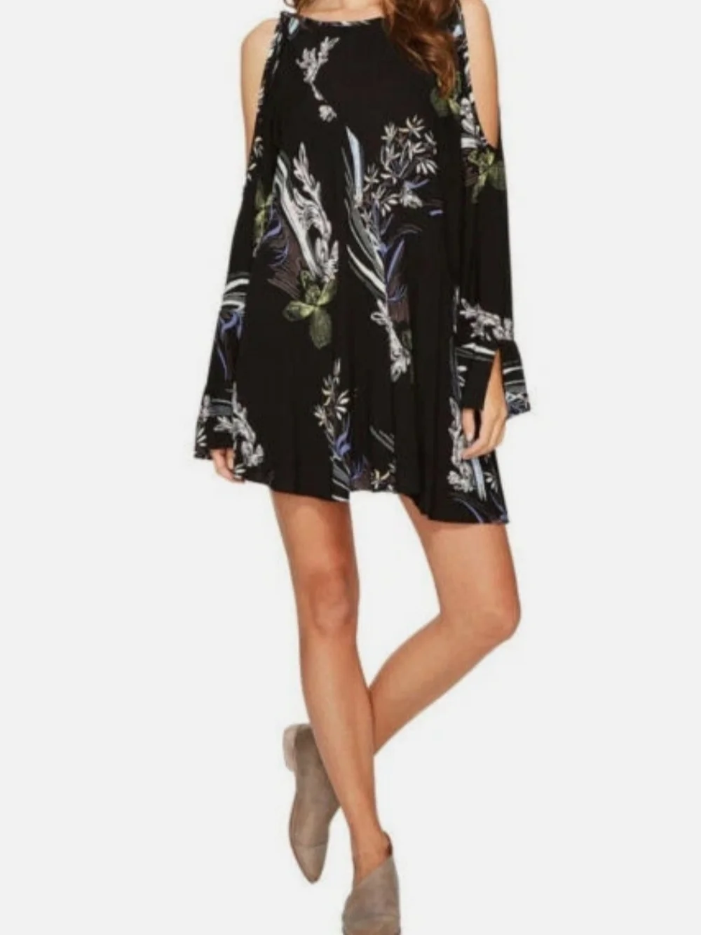Free People Black Floral Cold-Shoulder Tunic - Picture 12 of 13